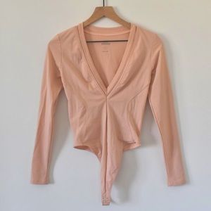 Good American Pink Plunge Bodysuit